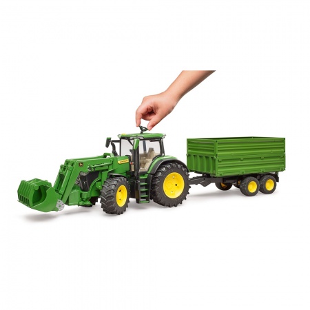 Tractor John Deere 7R 350 cu încărcător frontal și remorcă - Bruder 3155