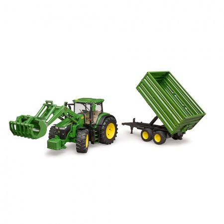 Tractor John Deere 7R 350 cu încărcător frontal și remorcă - Bruder 3155