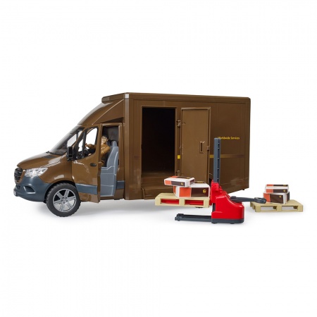 Camionetă curier UPS MB Sprinter cu șofer și accesorii - Bruder 2678