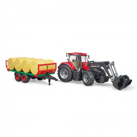 Tractor Case IH Optum 300 CVX cu încărcător frontal și remorcă baloți - Bruder 3198