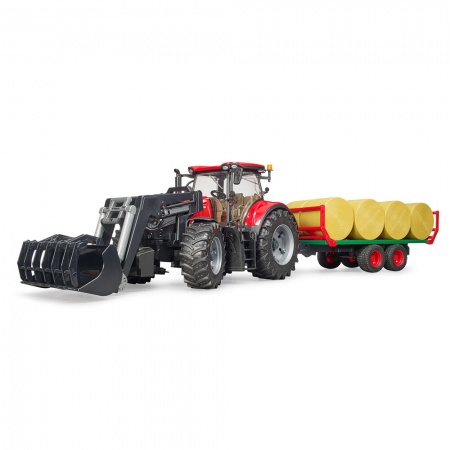 Tractor Case IH Optum 300 CVX cu încărcător frontal și remorcă baloți - Bruder 3198