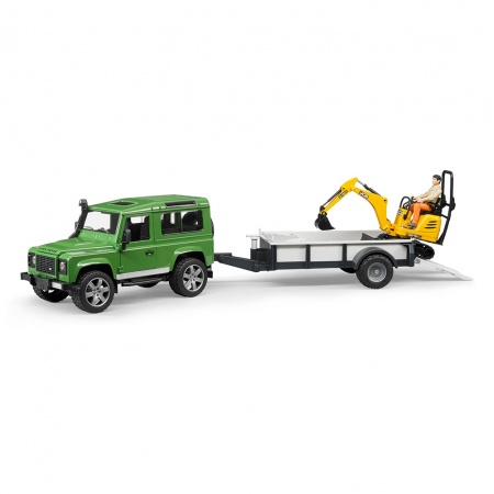 Mașină de teren Land Rover Defender cu remorcă și excavator cu șenile JCB - Bruder 2593