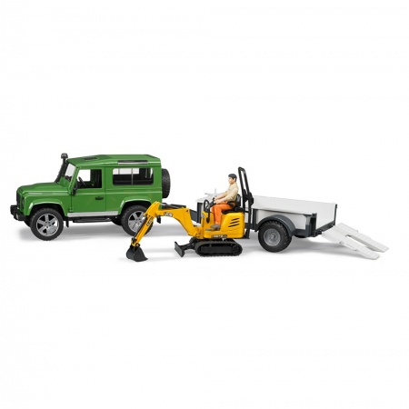 Mașină de teren Land Rover Defender cu remorcă și excavator cu șenile JCB - Bruder 2593