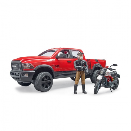 Mașină de teren cu benă 2500 Power Wagon și motocicletă Ducati - Bruder 2502