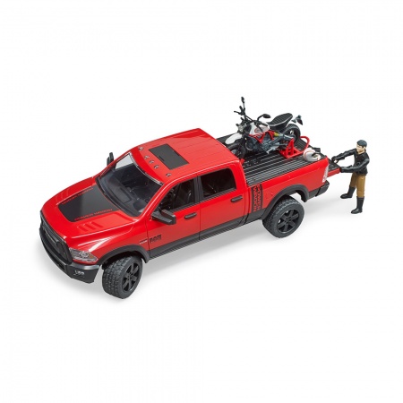 Mașină de teren cu benă 2500 Power Wagon și motocicletă Ducati - Bruder 2502